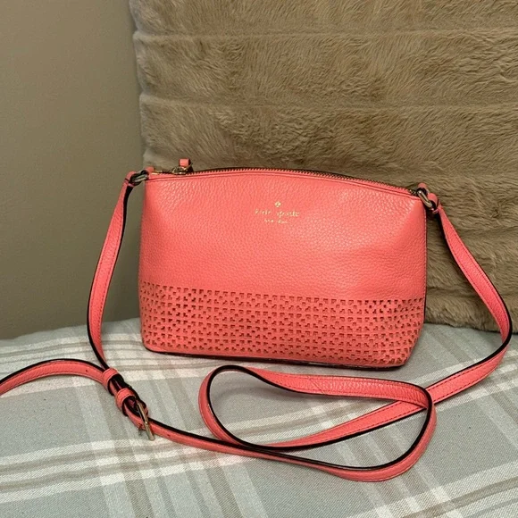 Kate Spade Bay Street Sandra Crossbody - Coral Pink Perforated Leather - Picture 1 of 8